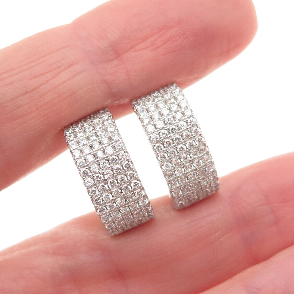 925 Sterling Silver Round-Cut C Z Hoop Earrings